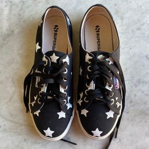 SUPERGA 2950 FANTASIA COTU BLACK WHITE STAR LOW TOP SNEAKERS WOMENS SIZE 8